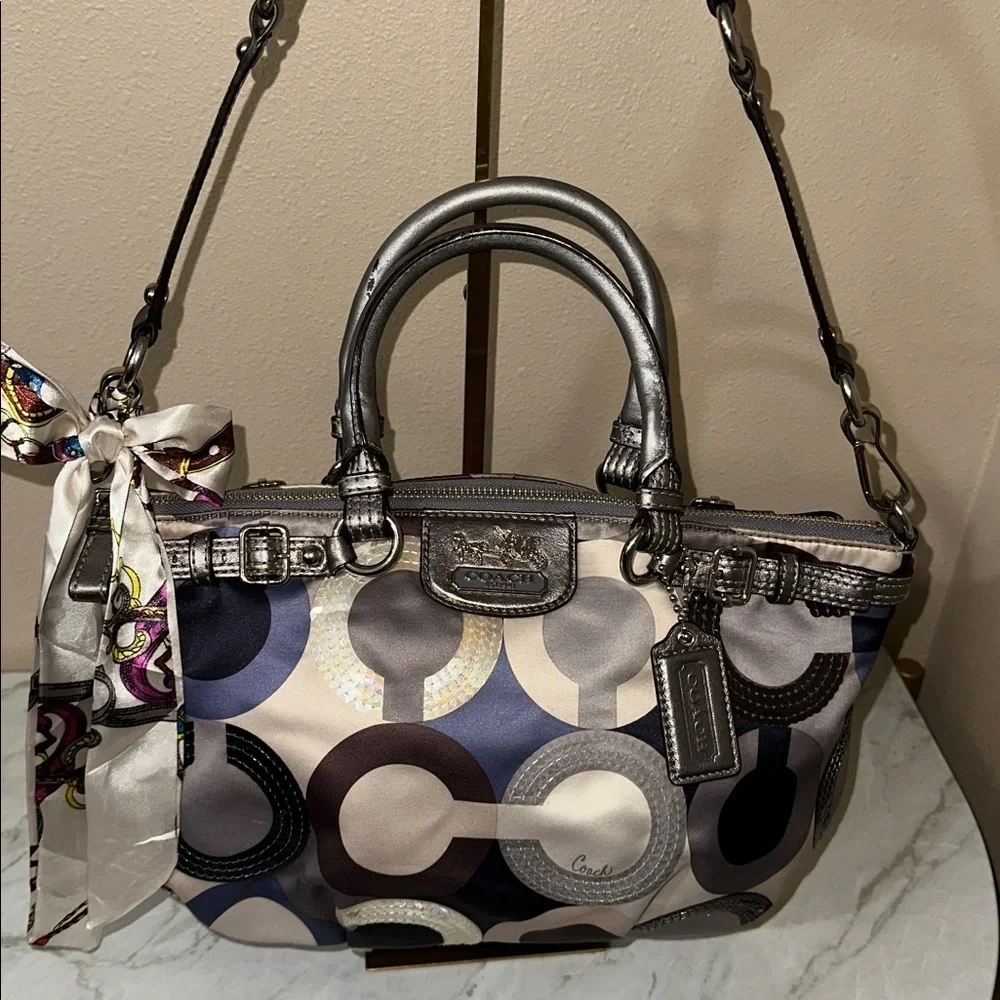 Coach SoHo Signature Hobo Satin/Sequence Satchel! With Iconic Horse and Carriage